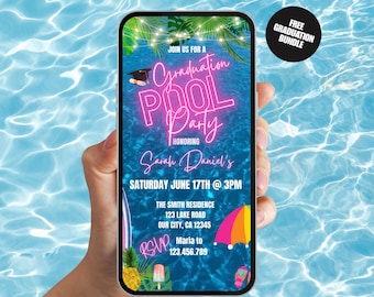 Graduation Pool Party Invitation. Digital Girls Pink Class of 2026 Celebration Invite. College or High School Grad Party DIY Template eVite.