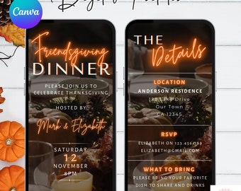 Friendsgiving Dinner Invitation.  Digital Animated Editable Modern Friends Thanksgiving Dinner Party Invite. DIY Editable Template eVite.