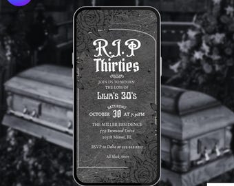 RIP 30s 40th Birthday Party Invitation. Digital Animated Halloween Theme Fortieth Invite. Men or Womens eVite. DIY Editable Template.