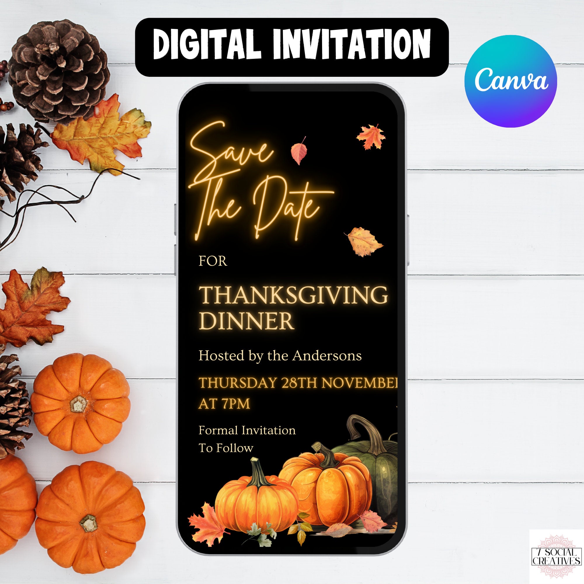 Thanksgiving Dinner Save the Date Invitation. Digital Thanksgiving