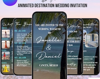 Digital Destination Wedding Invitation. Animated Video Tropical Beach Theme. DIY Editable Template Invite. Text Message or Email by Phone.