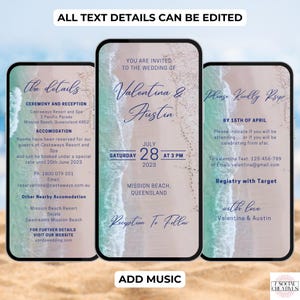 Destination Wedding Invitation. Digital Animated Beach Tropical Wedding Invite with Waves. DIY Editable Template. image 2