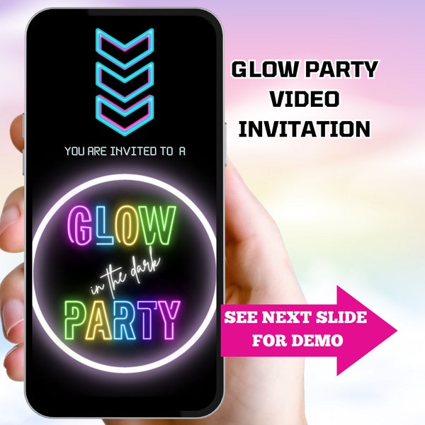Glow Party Invite. Digital Video Neon Glow In The Dark Birthday Invitation Template. Simple To Edit All Text. Send by Email or Text Message.