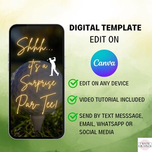 Surprise Golf Birthday Invite. Digital Par Tee Invitation for Golfers. DIY Golfing Party Editable Template eVite for Mens 50th or Any Age. image 3