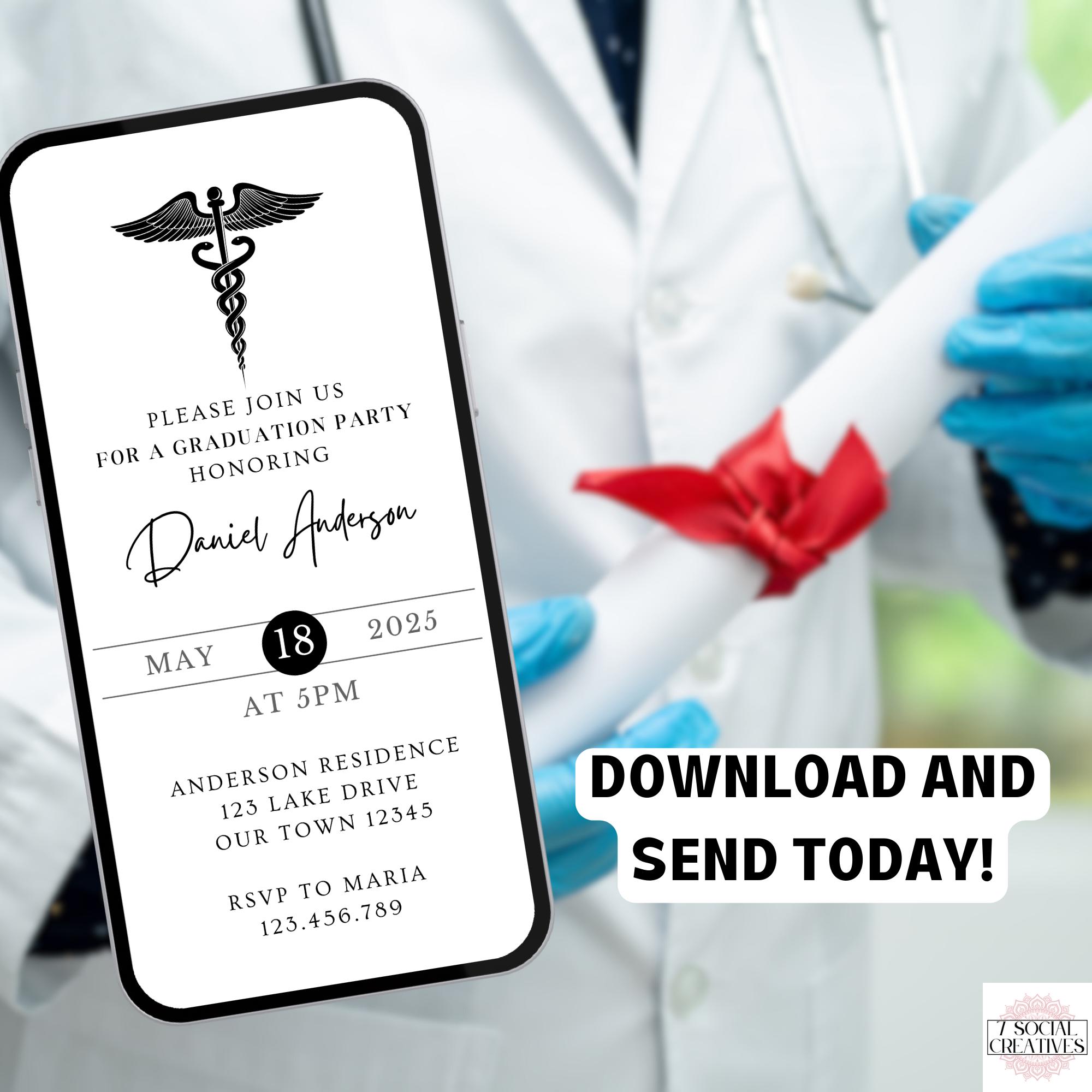 Doctor Graduation Invitation. Digital Animated Mens or Womens MD ...