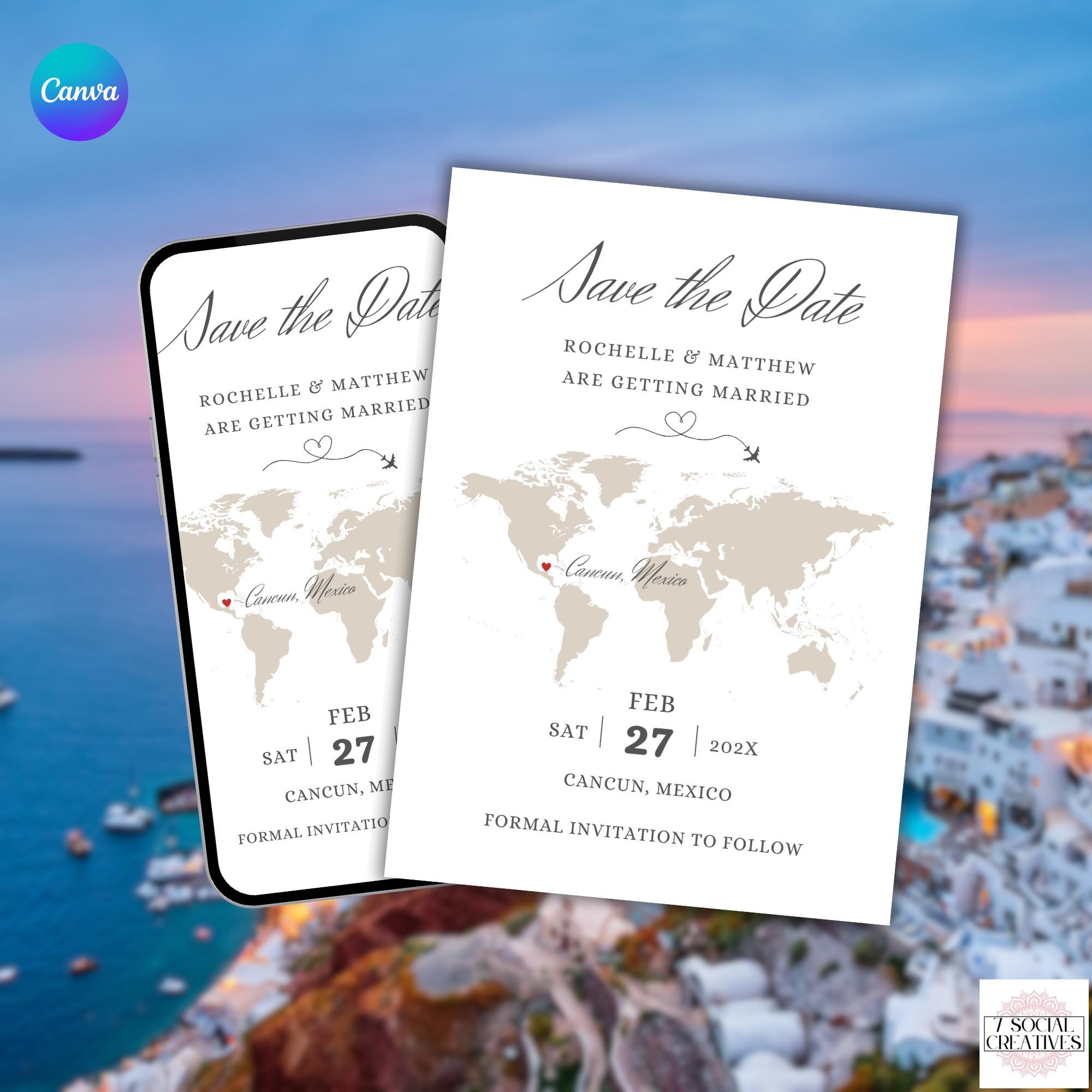 Destination Wedding Save The Date with Map Invitation.