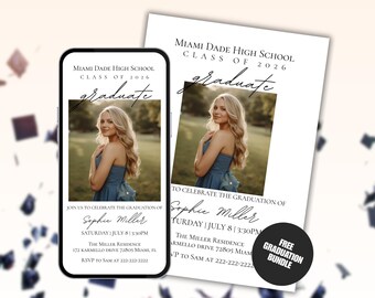 Graduation Announcement Card. Digital and Printable Boys or Girls High School or College Grad Party Invitation with Photo. Instant Download.
