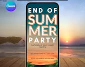 End Of Summer Party Invitation. Digital Sunset Theme Beach, Pool, Barbeque or Cookout Invite. DIY Editable Canva Template. Send by Phone.