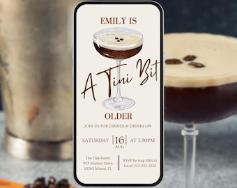 Espresso Martini Birthday Invite Digital. Animated Ladies A Tini Bit Older Party Invitation.  Women's Modern eVite. DIY Editable Template.