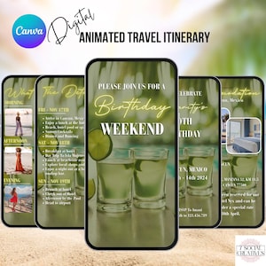 Tequila Birthday Weekend Itinerary Template Digital. Girls Mexico Trip Digital Invitation. Travel Planner Editable Template. Tropical Beach.