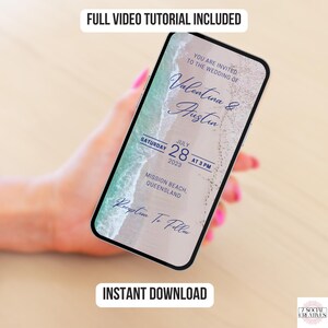 Destination Wedding Invitation. Digital Animated Beach Tropical Wedding Invite with Waves. DIY Editable Template. image 5
