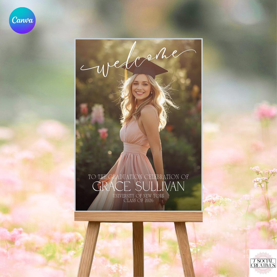 Grad Photo Sizes Photo Graduation Party Welcome Sign Template. Elegant Modern Minimalist ...