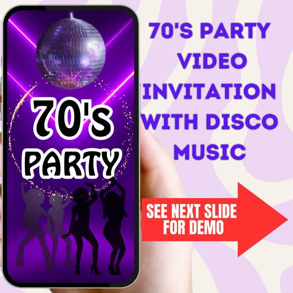 70s Party Invite. Digital Disco Ball Birthday Invitation With Music. Men or Womens Animated 1970s Retro eVite. DIY Editable Template.