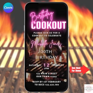 Birthday Cookout Invitation in Pink. Digital Girls or Womens Backyard Summer Chill and Grill BBQ Party Invite. DIY Editable Template eVite.