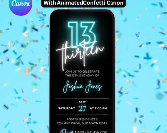 Boys 13th Birthday Invitation.  Teenager Party Invite. Teen Boys 13 Party Invite. Editable Template, Instant Download. Send by Text Message.