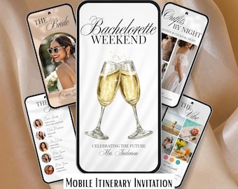 Vrijgezellenweekend uitnodigingssjabloon voor mobiel. Uitnodiging voor digitale kippenreisplanner. Bewerk alle details, voeg foto's toe en extra pagina's.