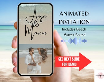 Beach Wedding Invitation Video Digital Template. Wow your guests with this tropical island destination themed invite.  Waves sound included.