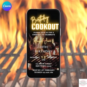 Birthday Cookout Invitation. Digital Backyard Summer Chill and Grill Party Invite. DIY Editable Canva Template eVite. Send by Phone.