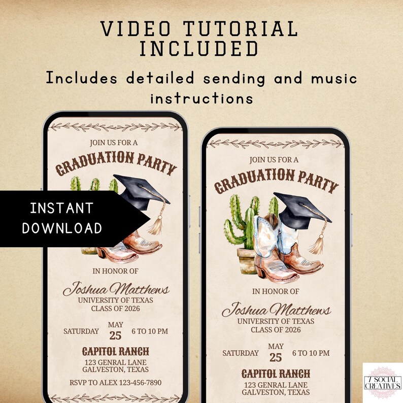 Western Graduation Party Invitation. Digital Boys Cowboy Boots Class of ...