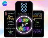 Glow Party Invite. Digital Video Neon Glow In The Dark Birthday Invitation Template. Simple To Edit All Text. Send by Email or Text Message.