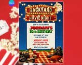 Backyard Movie Night Invitation. Printable 5 x 7" Birthday Party Invite. Kids, Boys, Girls, Adults eVite. DIY Template. Instant Download.