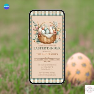Easter Dinner Invitation. Digital Animated Spring Family and Friends Invite. Modern Easter Egg Theme eVite. DIY Editable Template.