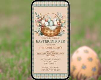 Easter Dinner Invitation. Digital Animated Spring Family and Friends Invite. Modern Easter Egg Theme eVite. DIY Editable Template.