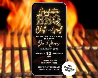 Graduation BBQ Invitation Chill and Grill. Digital Class of 2026 Graduate Barbeque Party Invite. College, University, High School Grad eVite
