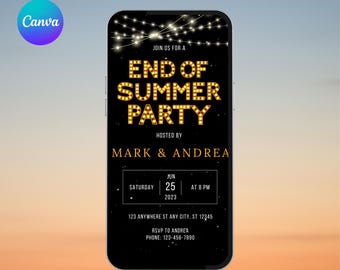 End Of Summer Party Invitation. Digital Animated Pool or Beach Bash Invite, DIY Editable Canva Template. Mobile Phone eVite. Downloadable.