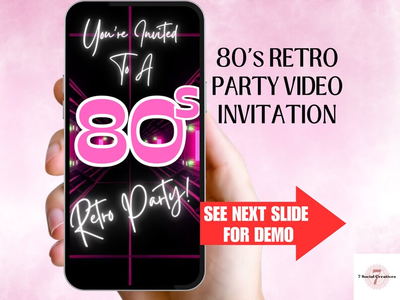 80s Party Invitation. Digital Pink Retro 1980s Invite. Animated