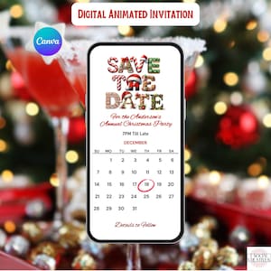 Christmas Save The Date Calendar Invitation. Digital Fun Xmas Party Invite. Festive Season Holiday Cocktails or Dinner Invite. DIY Template.