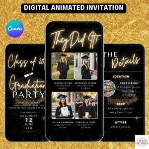 Multiple Graduates Invitation Template. Digital Class of 2025 Grad Party Invite. Joint or Sibling College, High School Graduate DIY eVite.