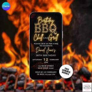 Digital Birthday BBQ Invitation.  Animated Barbeque Party Invite.  Mens or Ladies Rustic Chill and Grill eVite.  DIY Editable Template.