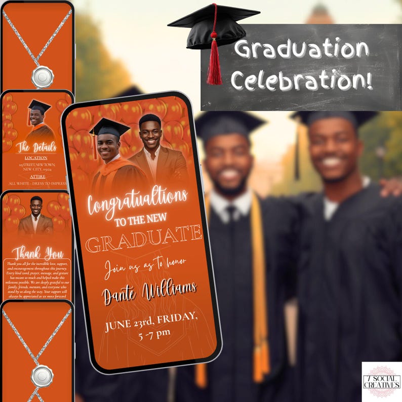 Orange Digital Graduation Invitation With Thank You. College or High ...