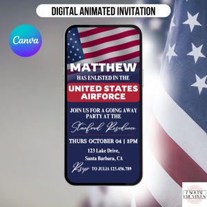 Military Enlistment Going Away Party Invitation. Digital National Guard, Navy, Marines, Army, Coast Guard, Space, Air Force Farewell Invite.