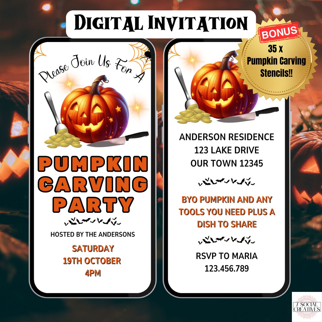 Pumpkin Carving Party Invitation. Digital Halloween Party Invite With
