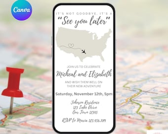 Farewell Going Away Party Invitation. Digital Animated Moving Out of State Goodbye Party Invite. Military, College Move eVite. DIY Template.