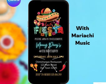 Let's Fiesta Birthday Invitation. Digital Mexican Theme Party Invite. Latin Celebration Let's Fiesta Cumpleaños eVite. DIY Editable Template
