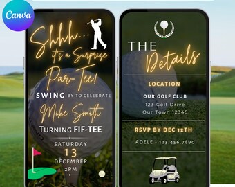 Golf Birthday Invite. Digital Surprise Golfing Birthday Party Invitation.  Mens Golfer Sports eVite. DIY Editable Template. Send by Phone.