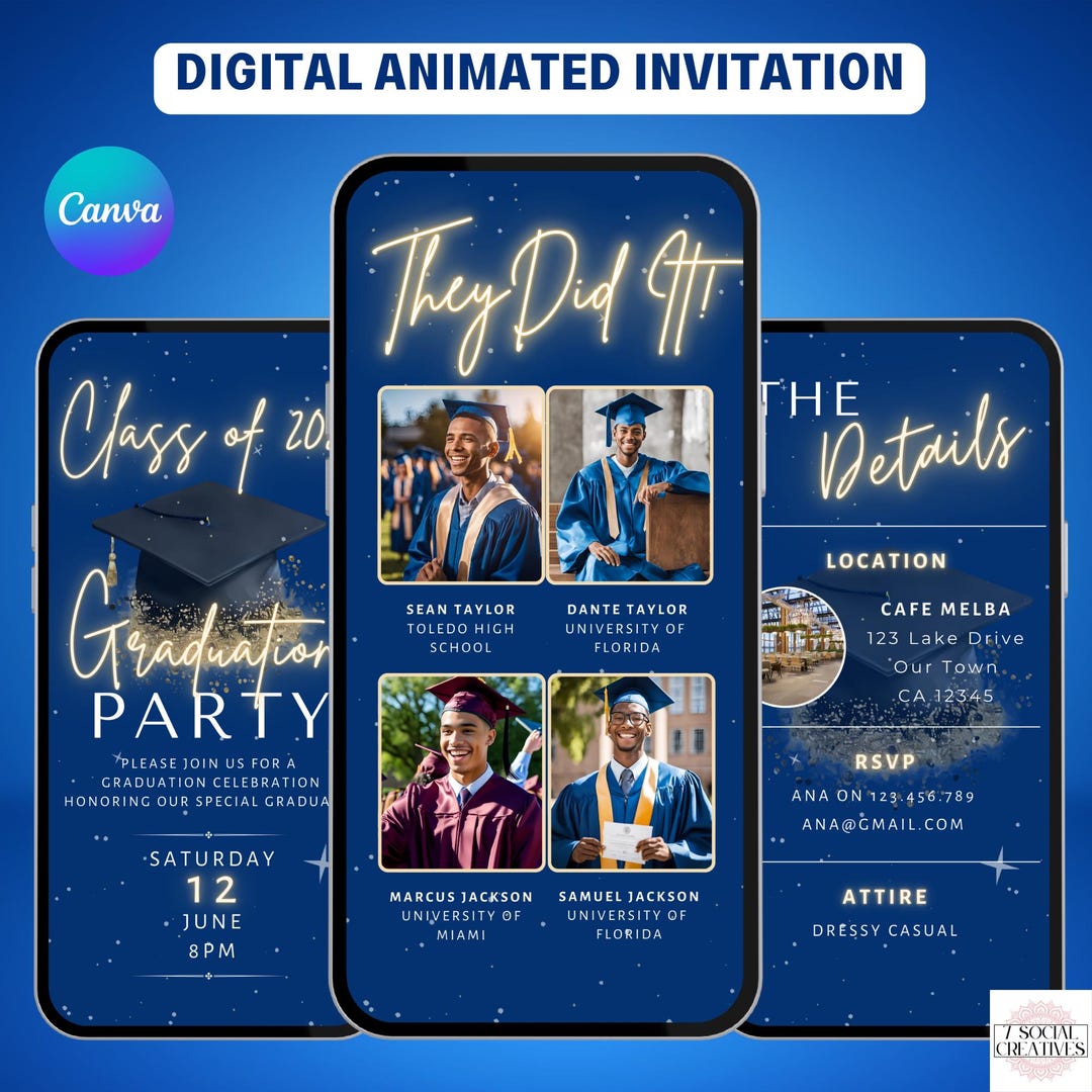Multiple Graduates Invitation Template. Digital Class of 2025 Grad ...