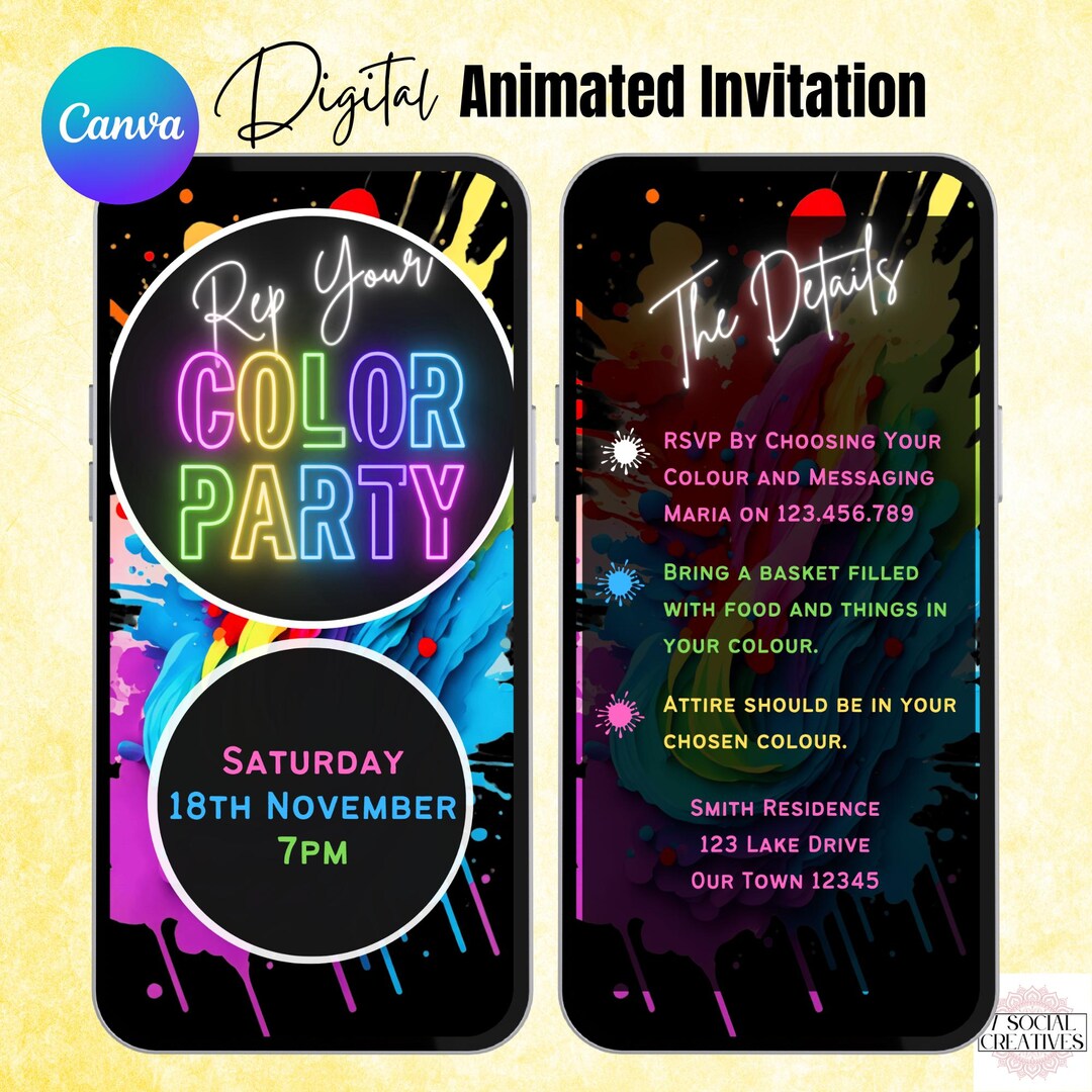 Color Party Invitation. Digital Animated Invite. Tiktok Challenge Party ...