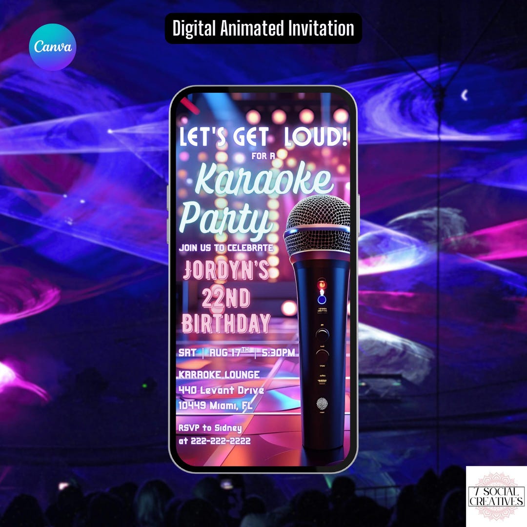 Voice Lessons Invites Karaoke Birthday Invitation. Digital Animated Girls or Boys Any Age ...