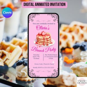 Brunch Party Invite in Pink. Digital Elegant Birthday or Girls Brunch Invite. Ladies, Teen Girls Celebration eVite. DIY Editable Template.