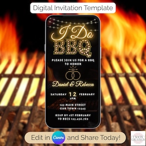 I Do BBQ Invitation. Barbeque Engagement Party Invite. Backyard Couples Shower eVite. Summer BBQ Rehearsal Dinner. DIY Editable Template.