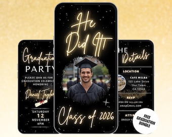 Graduation Party Invitation for Him. Digital Animated Class of 2026 Grad Invite. Boys or Mens College or High School eVite. DIY Template.