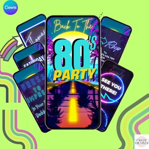 80's Party Invitation Video For Him. Neon Retro Digital Invite. 1980s Themed Birthday Celebration. DIY Editable Template. Send by Phone.