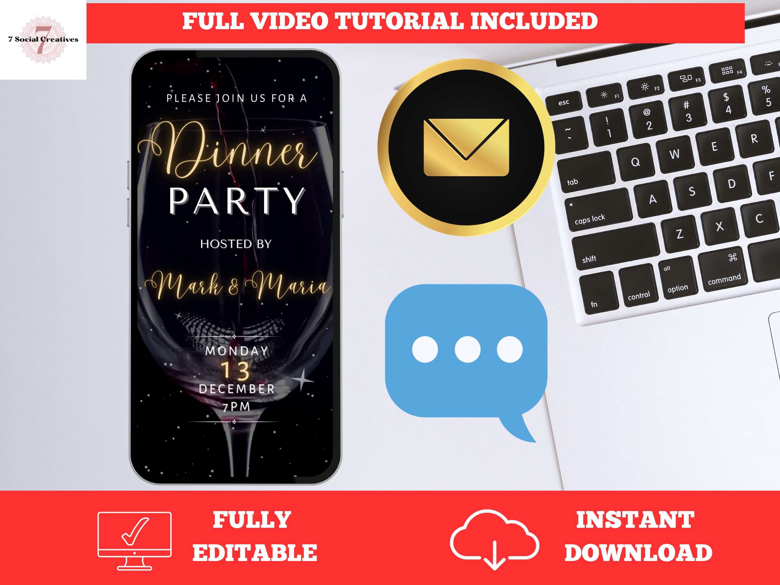 Downloadable Dinner Party Invite. Animated Video Invitation Template