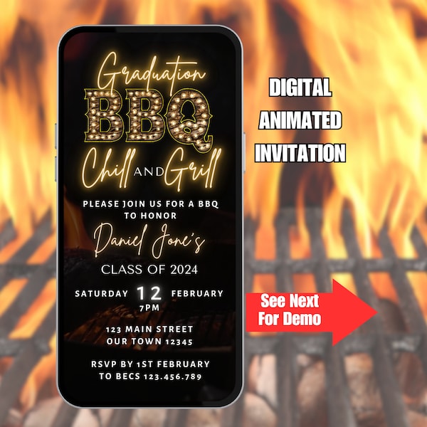 Graduation BBQ Invitation Chill and Grill. Digital Class of 2024 Graduate Barbeque Party Invite. College, University, High School Grad eVite