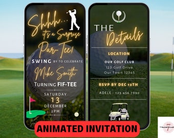 Golf Birthday Invite. Digital Surprise Birthday Party Invitation for Golf Lovers.  Editable Template. Animated eVite. Easy To Edit and Send.