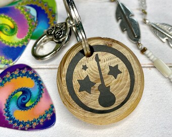 Personalized Wooden Guitar Keychain